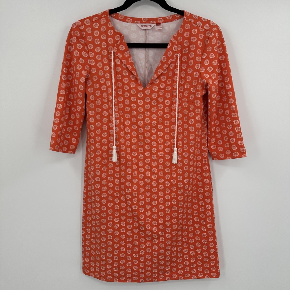 Persifor Dress Womens Small‎ Orange Shell V-Neck 3/4 Sleeve Stretch Made USA